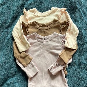 Kids' Ruffle Sleeve Tops - Cream, Brown, and Pink